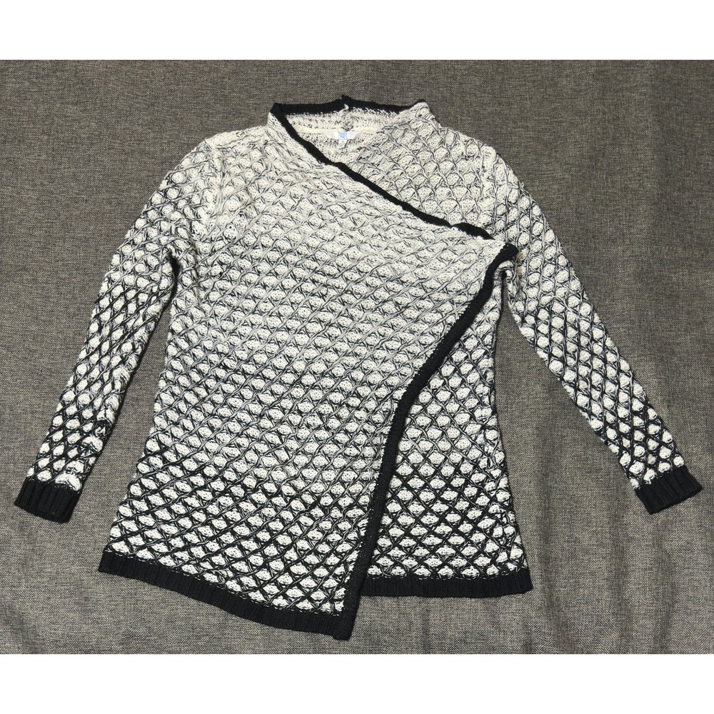 Time and Tru Womens XL Cardigan Sweater Black White Asymmetric Open Front Knit